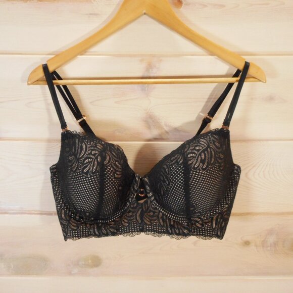 Aerie Bra sz 38DD Real Power Balconette Underwire Black Tan Lace Lightly Padded - Picture 13 of 14
